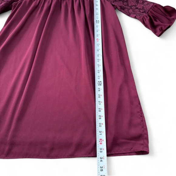 Pleione Burgundy Maroon Shift Dress Med Lace Bodice 3/4 Bell Sleeve Lined - Picture 6 of 9